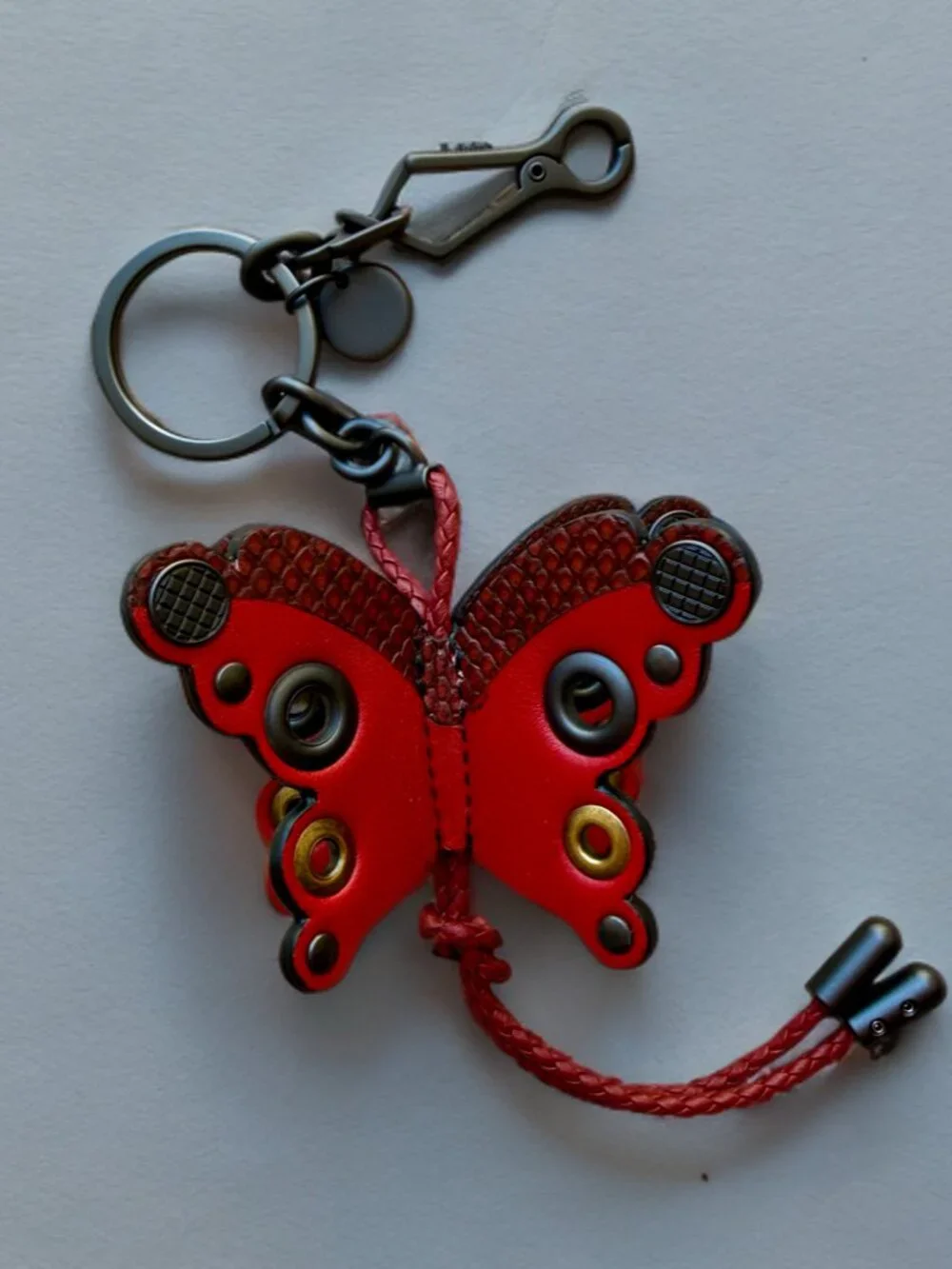 Bottega Veneta Red Leather 3D Butterfly Charm Keyring